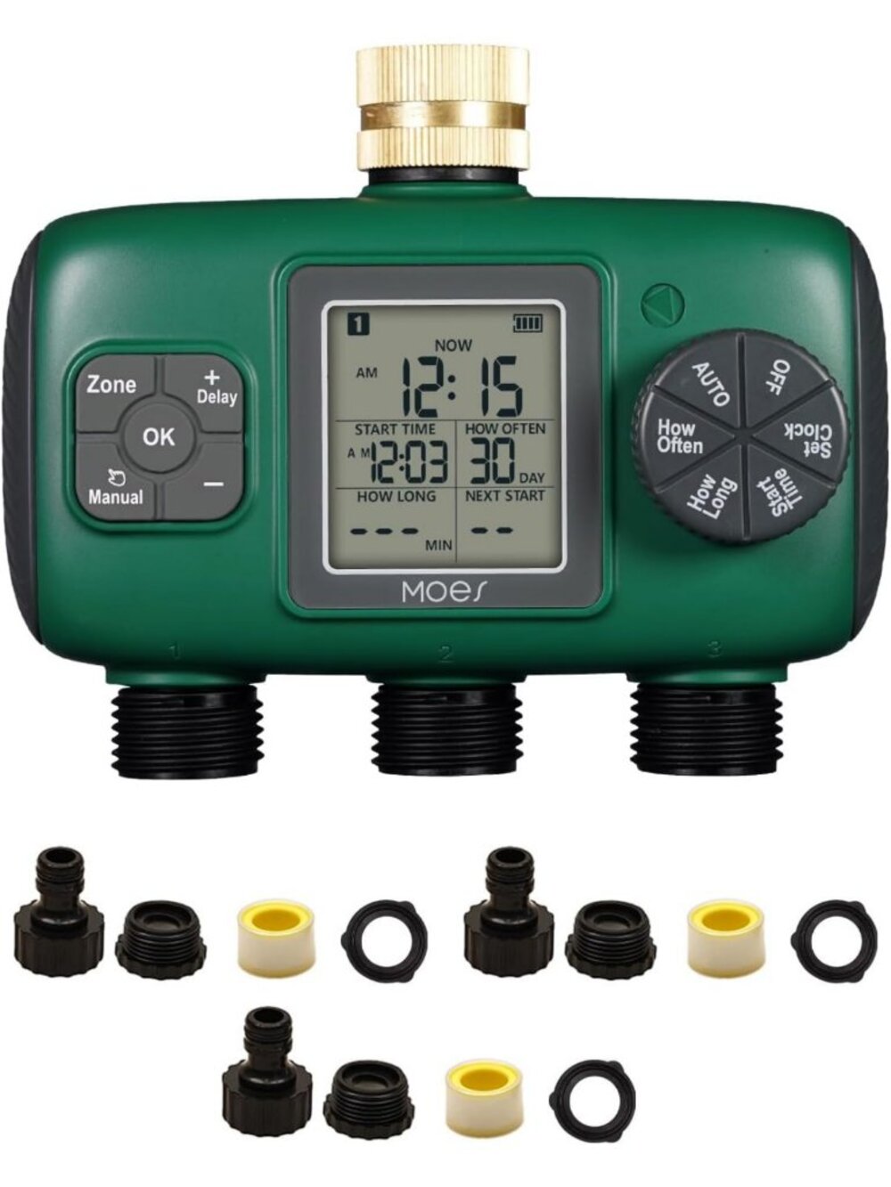 3 Zone Garden Hose Sprinkler Timer with Brass Inlet - Automatic Watering System